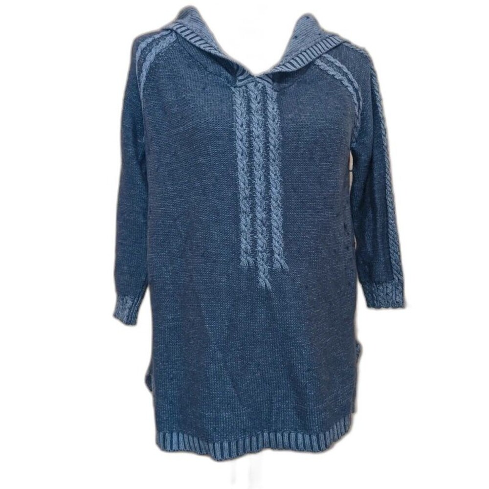 Natural Reflections Blue Pullover Hoodie Tunic Decorative Stitching Sweater Sz M
